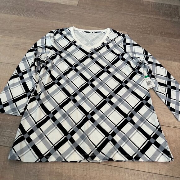 KIM ROGERS BLACK AND WHITE WOMENS 3/4 SLEEVE SHIRT NEW PETITE LARGE - Picture 2 of 9